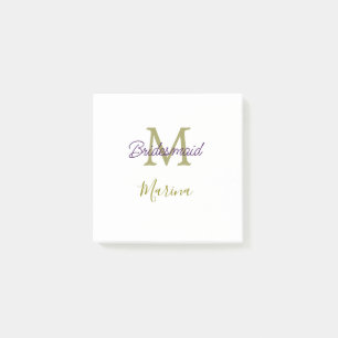 Bride tribe monogram bridal shower simple golden p post-it notes