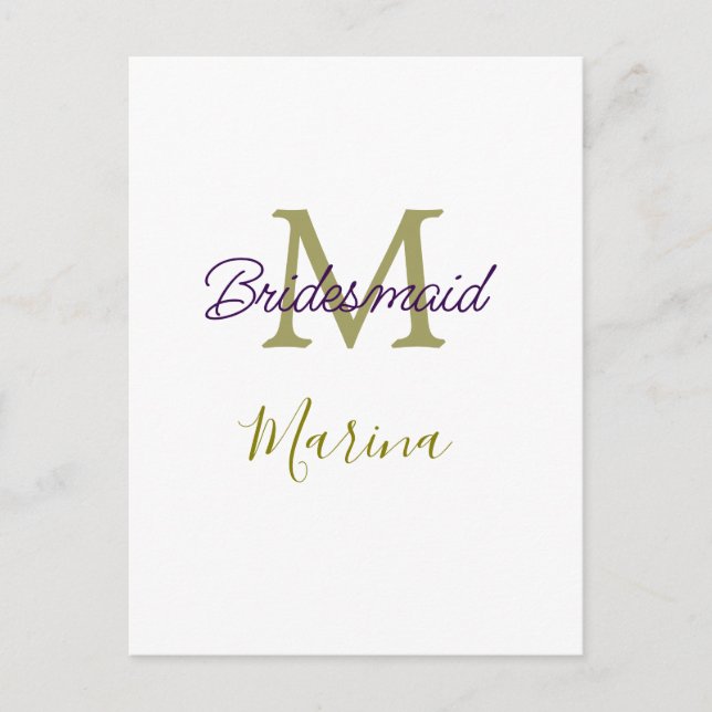 Bride tribe monogram bridal shower simple golden p postcard (Front)