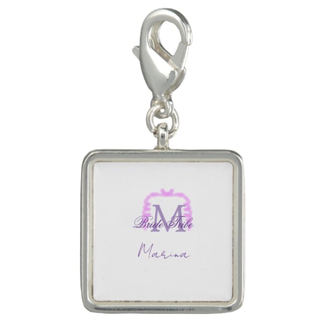 Bride tribe monogram purple ruffle pink border spa charm (Front)