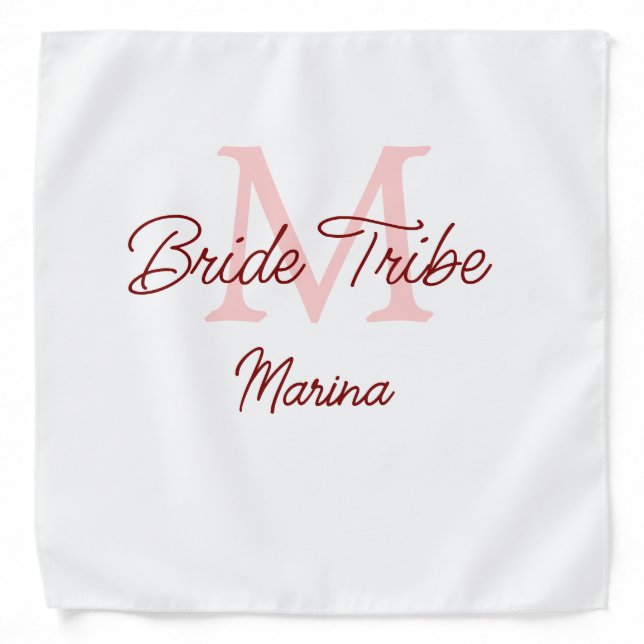 Bride tribe monogram red bridal shower simple mini bandana (Front)