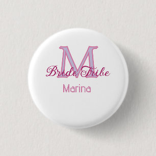 Bride tribe monogram red bridal shower simple mini button