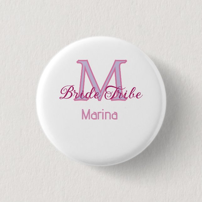Bride tribe monogram red bridal shower simple mini button (Front)