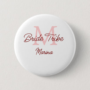 Bride tribe monogram red bridal shower simple mini button