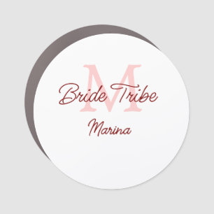 Bride tribe monogram red bridal shower simple mini car magnet