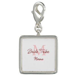 Bride tribe monogram red bridal shower simple mini charm