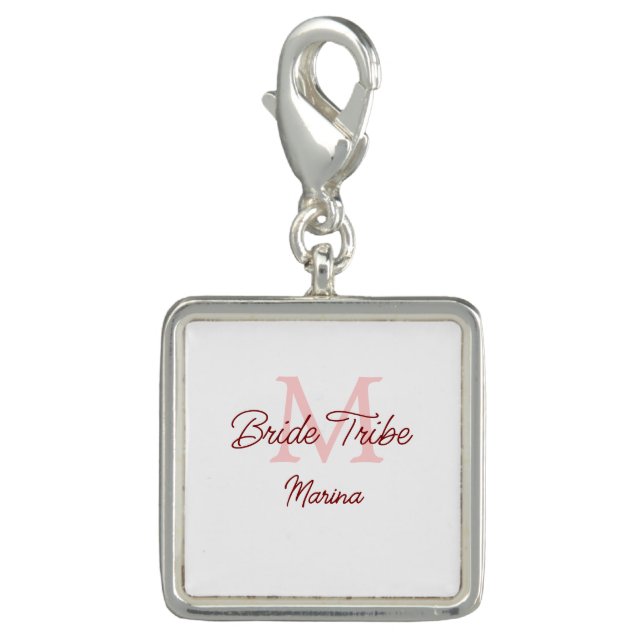 Bride tribe monogram red bridal shower simple mini charm (Front)