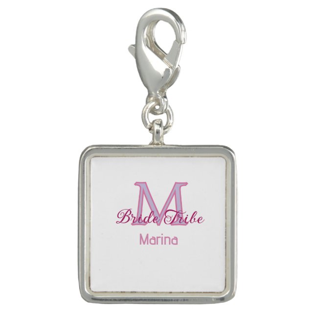 Bride tribe monogram red bridal shower simple mini charm (Front)
