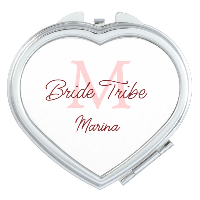 Bride tribe monogram red bridal shower simple mini compact mirror (Front)