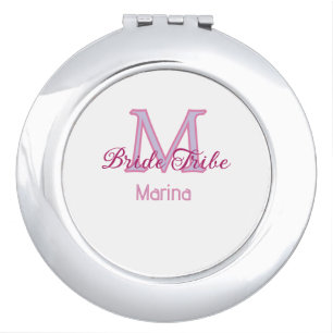 Bride tribe monogram red bridal shower simple mini compact mirror