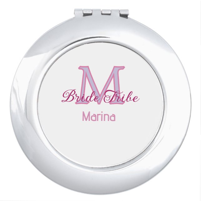Bride tribe monogram red bridal shower simple mini compact mirror (Front)