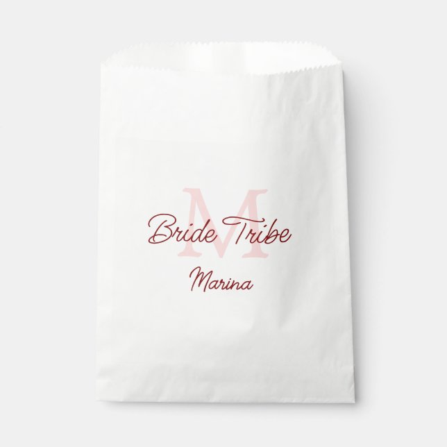 Bride tribe monogram red bridal shower simple mini favor bag (Front)