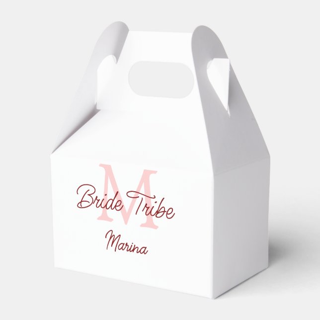 Bride tribe monogram red bridal shower simple mini favor boxes (Front Side)