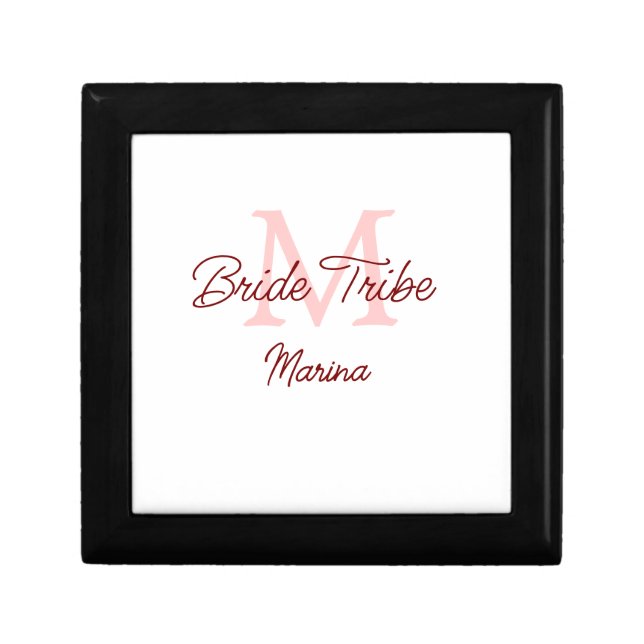 Bride tribe monogram red bridal shower simple mini gift box (Front)