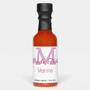 Bride tribe monogram red bridal shower simple mini hot sauces
