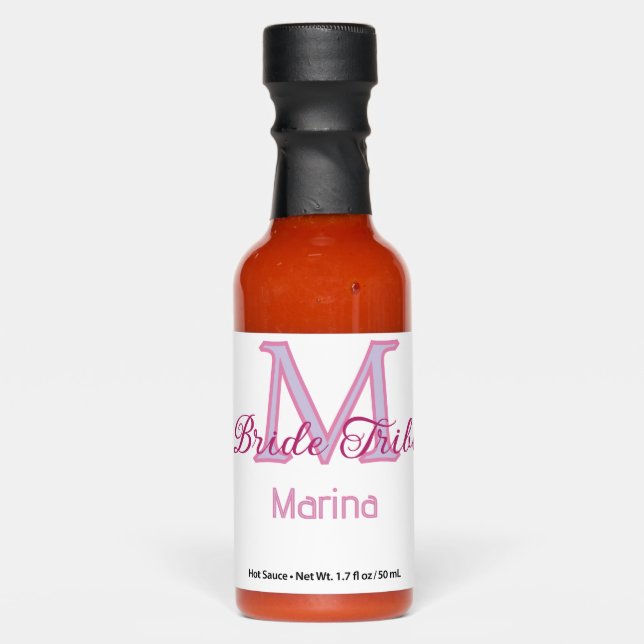 Bride tribe monogram red bridal shower simple mini hot sauces (Front)