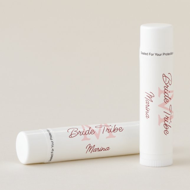 Bride tribe monogram red bridal shower simple mini lip balm (Front)