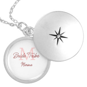 Bride tribe monogram red bridal shower simple mini locket necklace