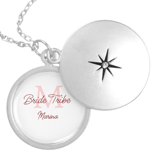 Bride tribe monogram red bridal shower simple mini locket necklace (Front)