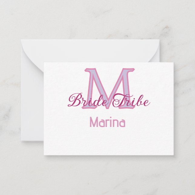 Bride tribe monogram red bridal shower simple mini note card (Front)
