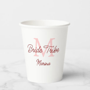 Bride tribe monogram red bridal shower simple mini paper cups