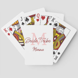 Bride tribe monogram red bridal shower simple mini poker cards