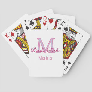 Bride tribe monogram red bridal shower simple mini poker cards