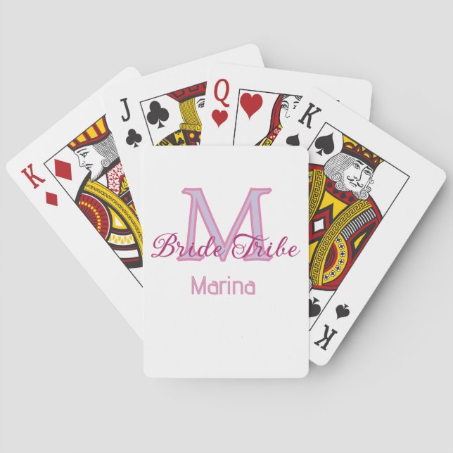 Bride tribe monogram red bridal shower simple mini poker cards (Back)