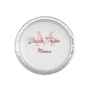 Bride tribe monogram red bridal shower simple mini ring