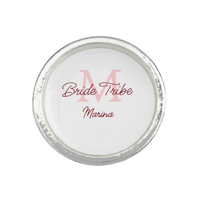 Bride tribe monogram red bridal shower simple mini ring (Front)