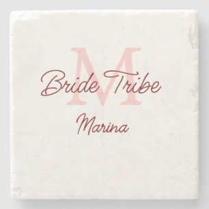 Bride tribe monogram red bridal shower simple mini stone coaster