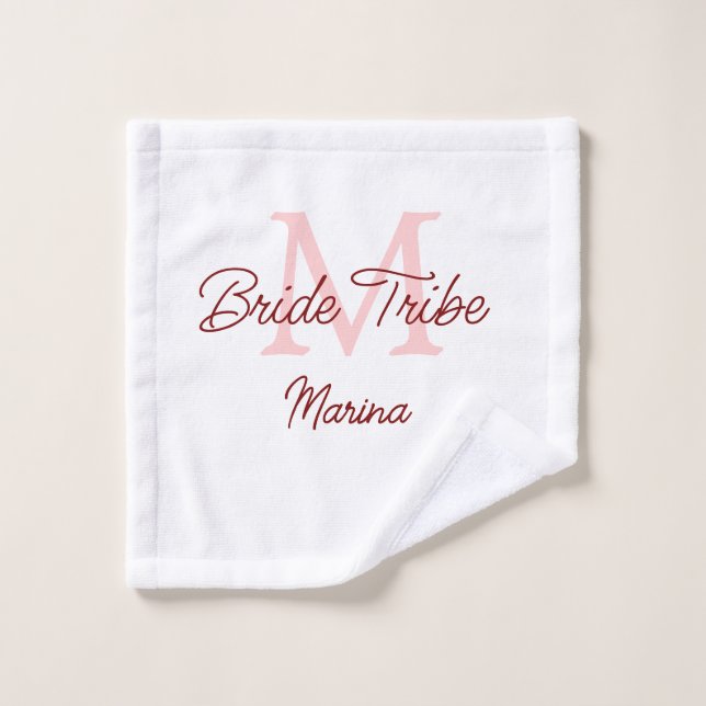 Bride tribe monogram red bridal shower simple mini wash cloth (Wash Cloth)