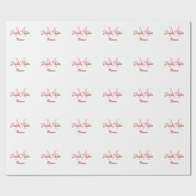 Bride tribe monogram red bridal shower simple mini wrapping paper (Flat)
