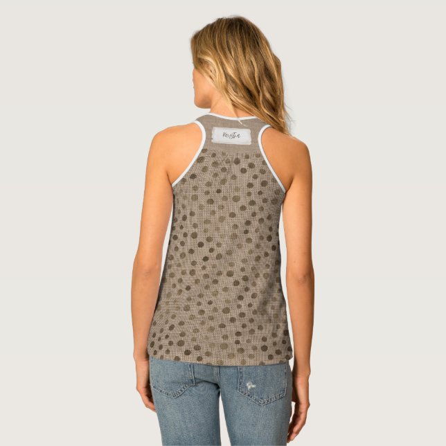 Bride Tribe NAME Wedding Natural Linen Brown Dots Tank Top (Back Full)