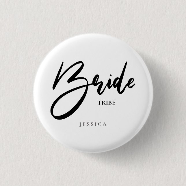 Bride Tribe or Team Black Typography Personalized Button (Front)