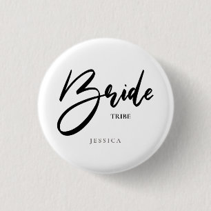 Bride Tribe or Team Black Typography Personalized Button