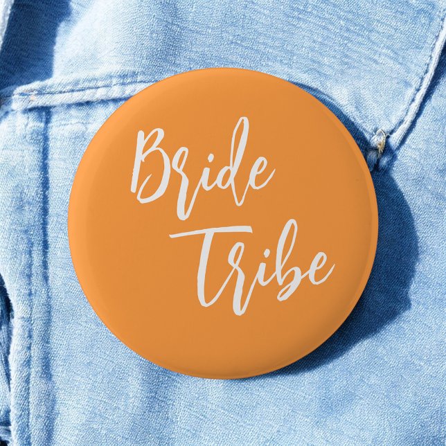 Bride Tribe Orange White Wedding Button (Creator Uploaded)