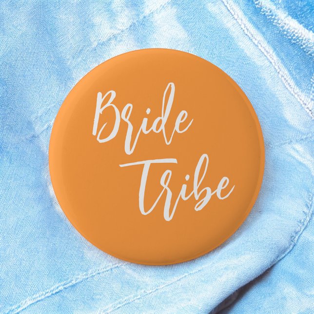 Bride Tribe Orange White Wedding Button (Creator Uploaded)
