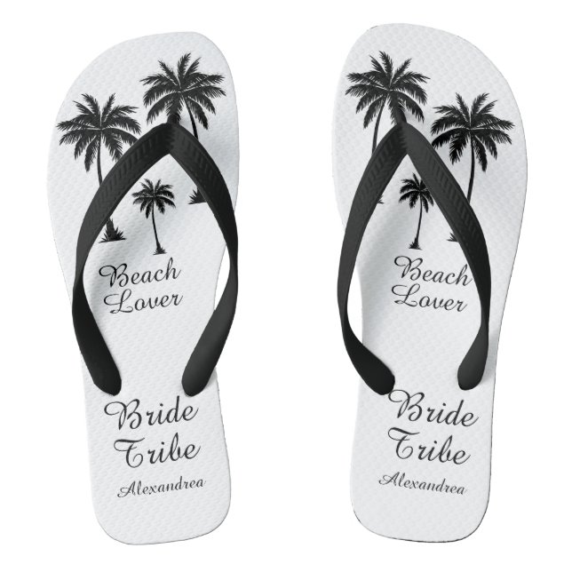 Bride Tribe Palm Tree Beach Lover Flip Flops (Footbed)