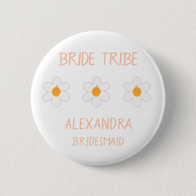 Bride Tribe Peach Floral Bachelorette Bridesmaid  Button (Front)