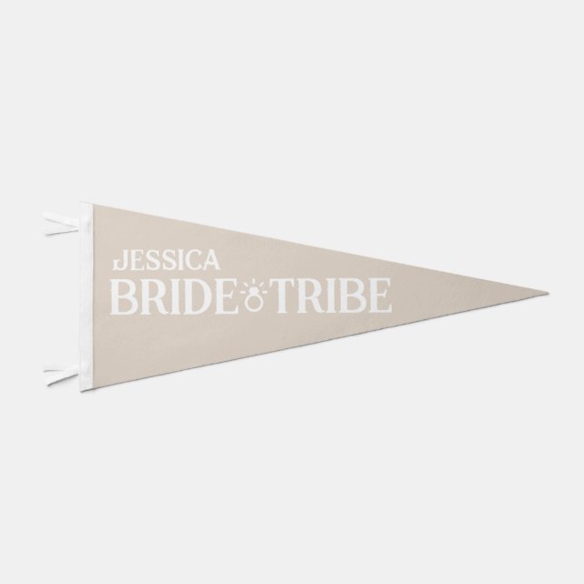 Bride Tribe | Personalized Beige Bachelorette Pennant Flag (Front)