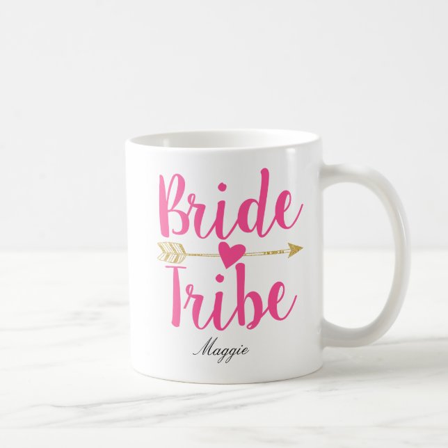 Bride Tribe Personalized Pink Wedding Coffee Mug (Right)