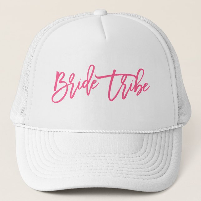 Bride Tribe Pink Script Trucker Hat (Front)