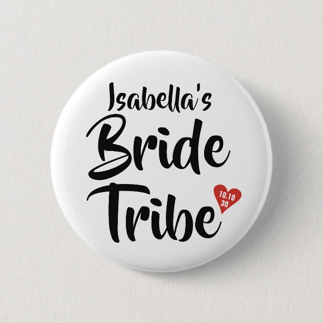 Bride Tribe Red Date Heart Personalised Button (Front)