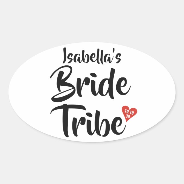 Bride Tribe Red Date Heart Personalised Oval Sticker (Front)