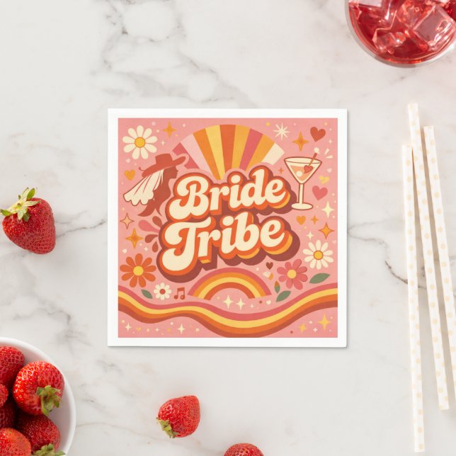 Bride Tribe Retro Bachelorette Party Groovy Napkins (Insitu)