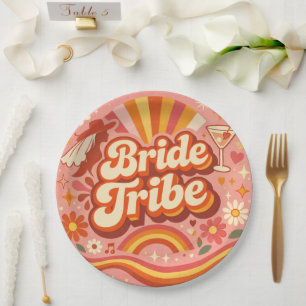 Bride Tribe Retro Bachelorette Party Groovy Paper Plates