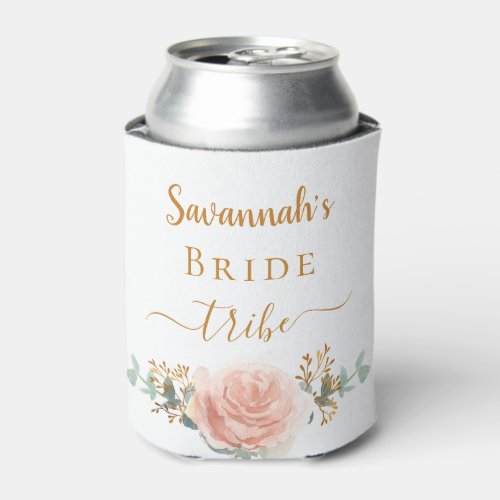 Bride tribe rose gold floral eucalyptus greenery can cooler