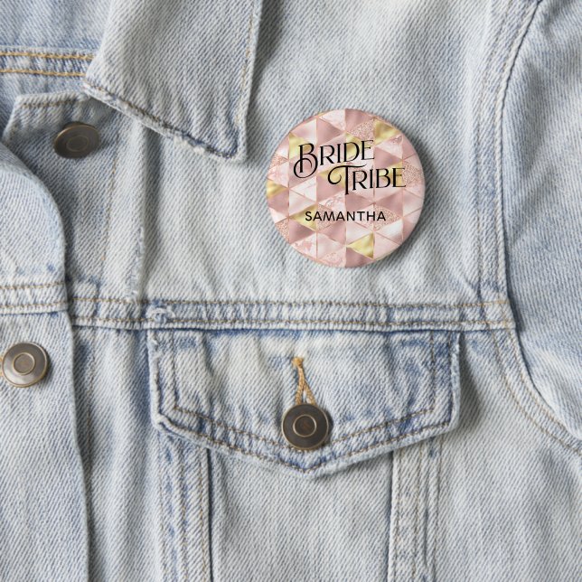 Bride Tribe Rose Gold Harlequin Diamond Bridesmaid Button (In Situ)