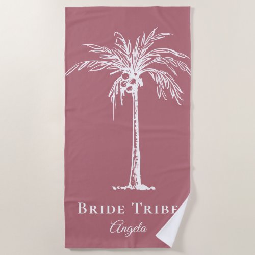 Bride Tribe Rose Gold Palm Tree Tropical Custom Beach Towel