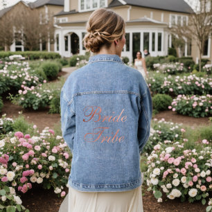 Bride Tribe Rose Gold Pink Calligraphy Bridesmaid Denim Jacket